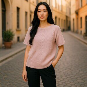 SPIEGEL Pink Knit Short Sleeve Sweater Ladies Large